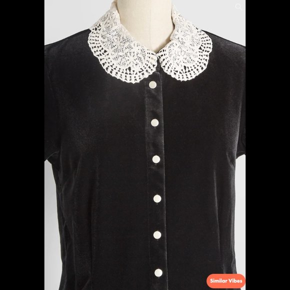 A Precious Past Modcloth Dangerfield black velvet lace button blouse NWT - Picture 3 of 7